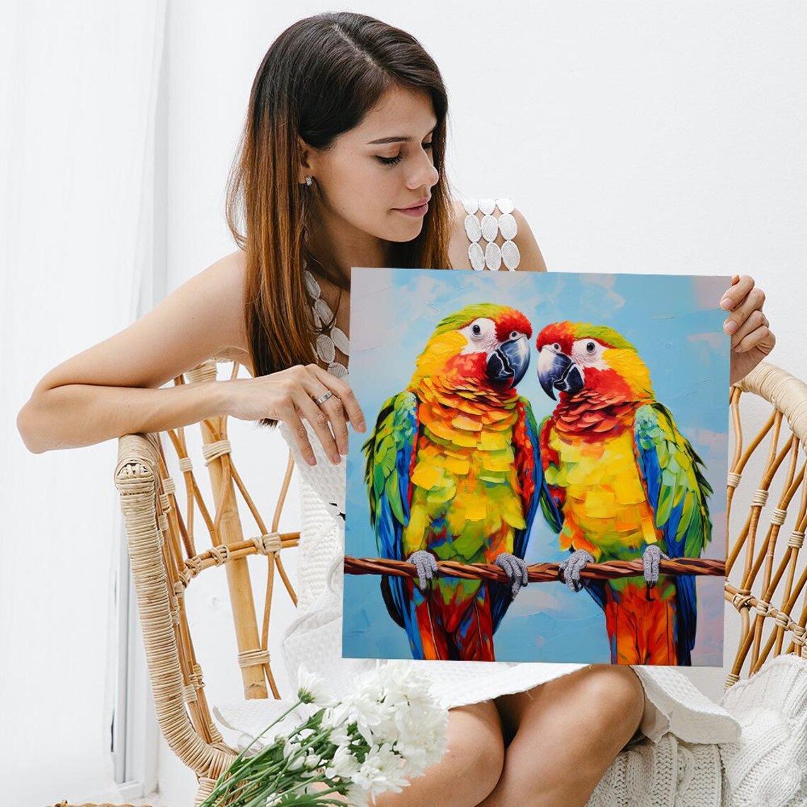 Macaw Duo, Tropical Contemporary Wall Art Print - Image 3