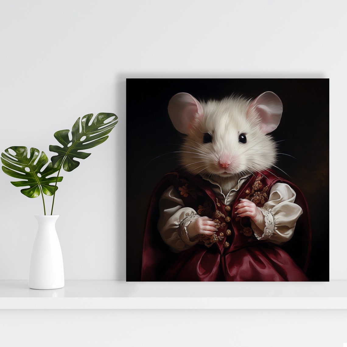 Victorian Mouse Portrait Red Gold Gown Dramatic Dark Wall Art Poster - Image 2