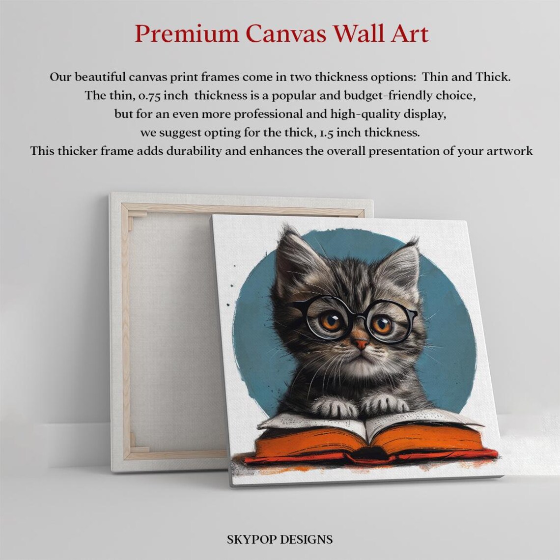 Smart Tabby Kitten With Round Glasses Reading Open Book Cute Study Art Print - Image 3
