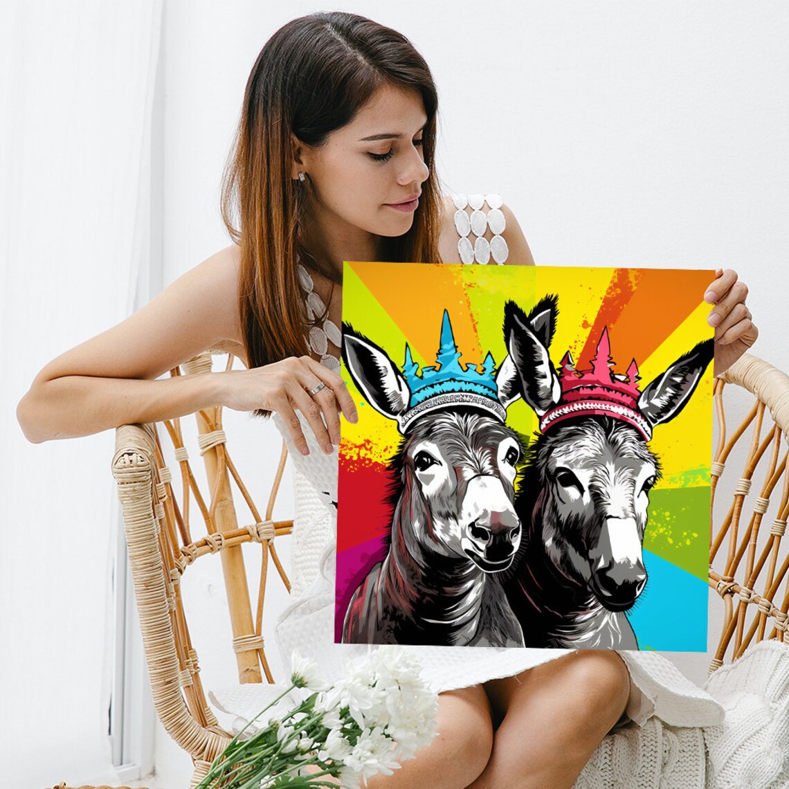 Royal Donkey Duo Wearing Crowns Colorful Pop Art Animal Poster - Image 3