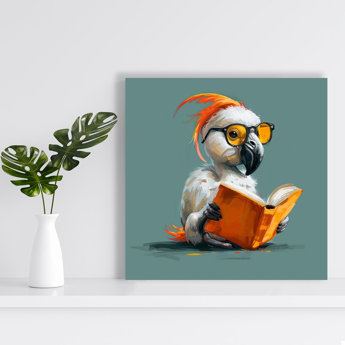 Cockatoo Reading Book Yellow Glasses Cute Whimsical Library Animal Poster - Image 2