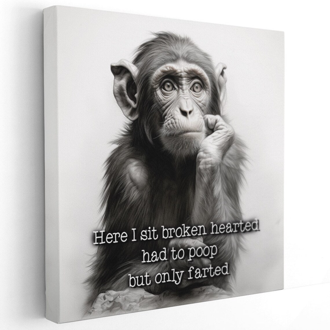 Monkey Bathroom Humor Art Print, Here I Sit Joke - Image 2