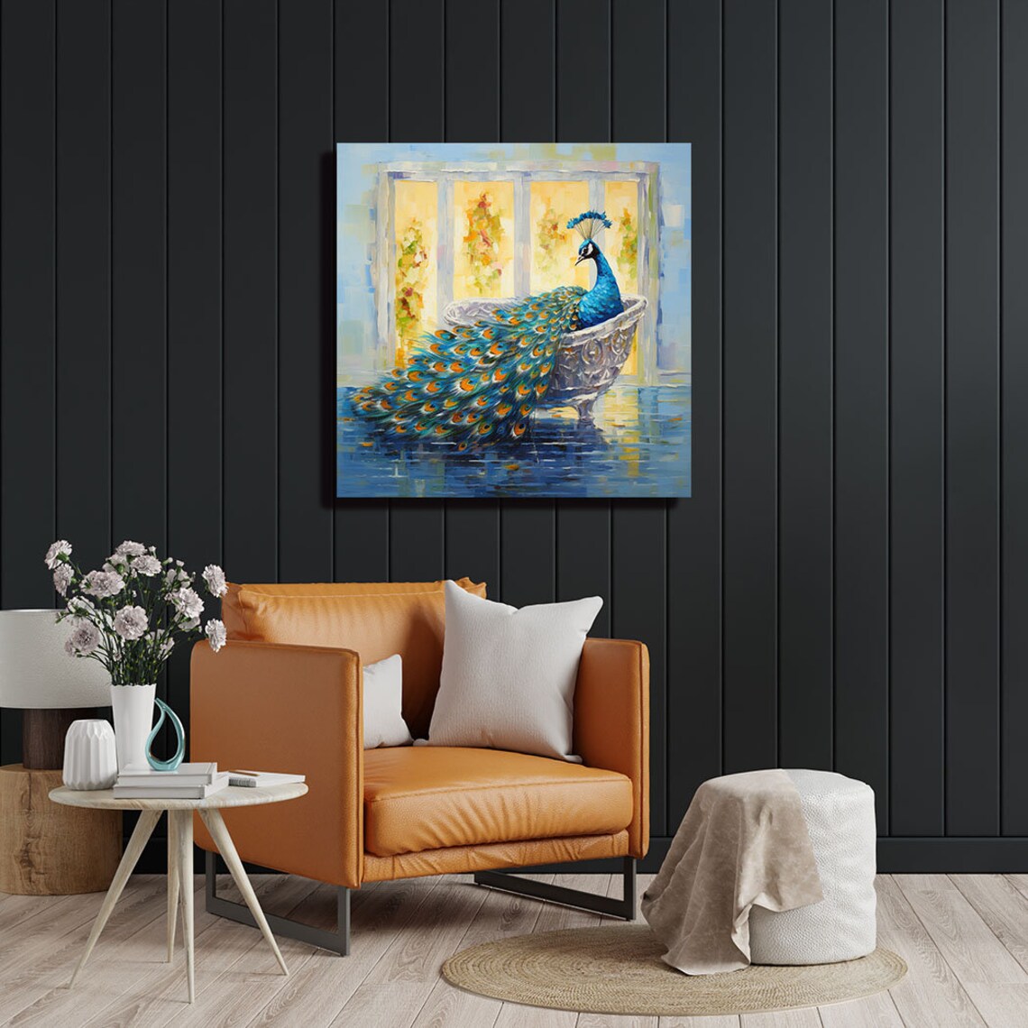 Peacock in Bathtub, Bathroom Animal Art Print - Image 3