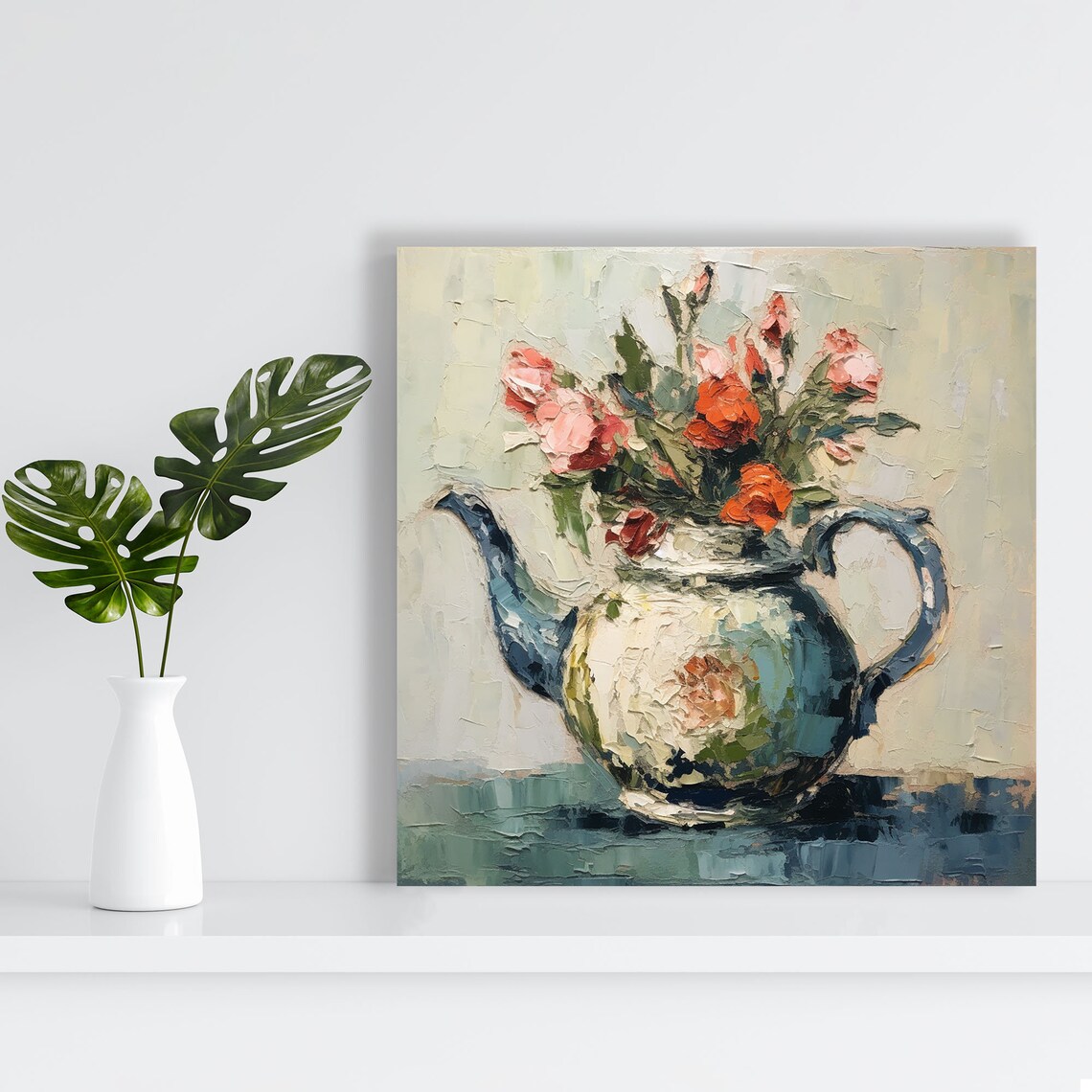 Vintage Tea Cup With Flower Retro Kitchen Art Print - Image 2