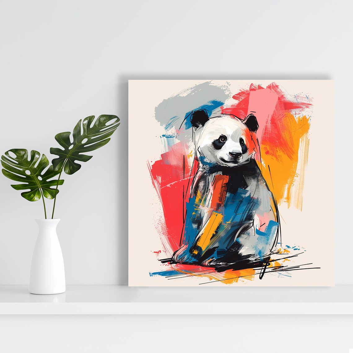 Colorful Panda Portrait With Red Blue Orange Splashes Modern Animal Poster - Image 2