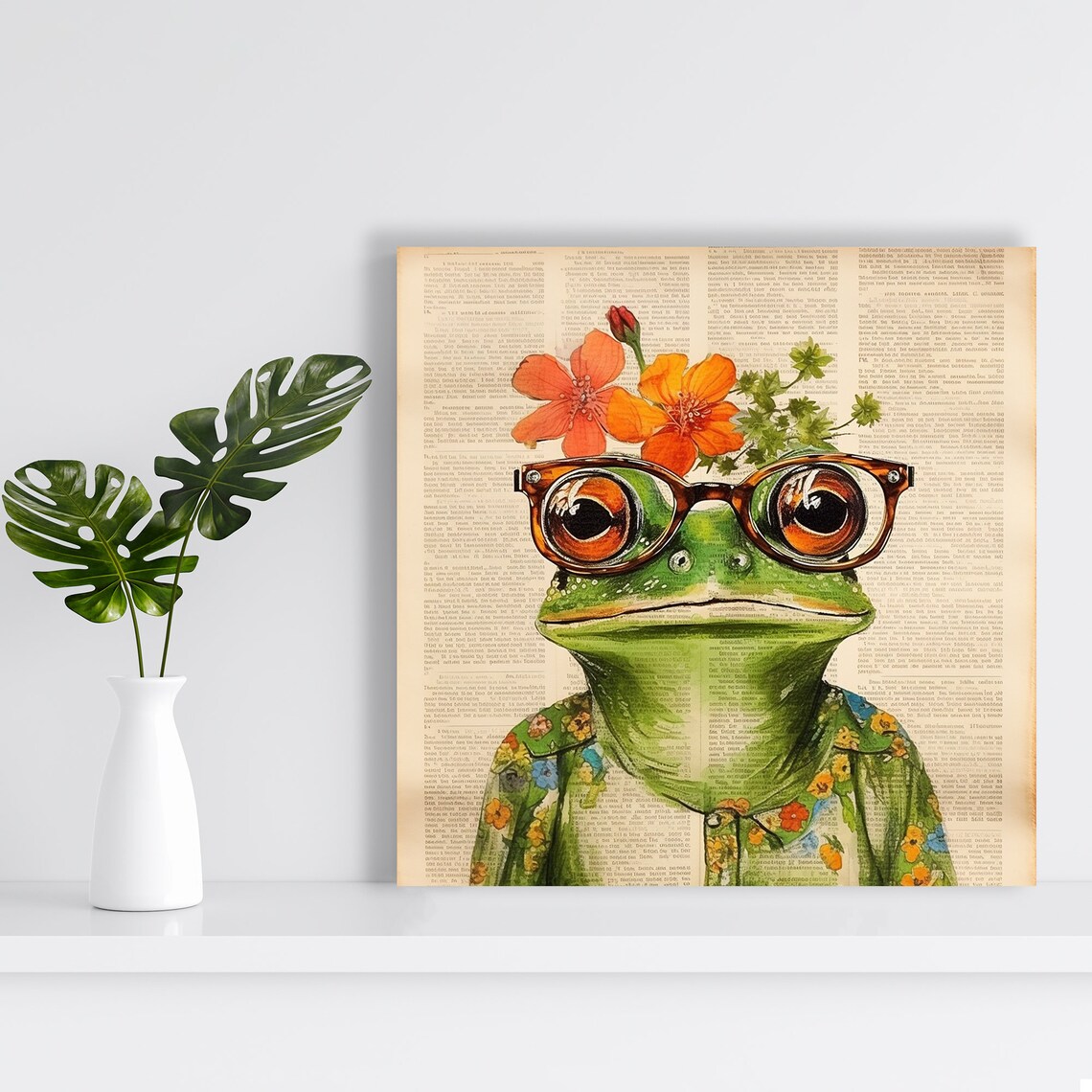 Whimsical Frog Scholar Art Print, Bohemian Rustic Decor - Image 2