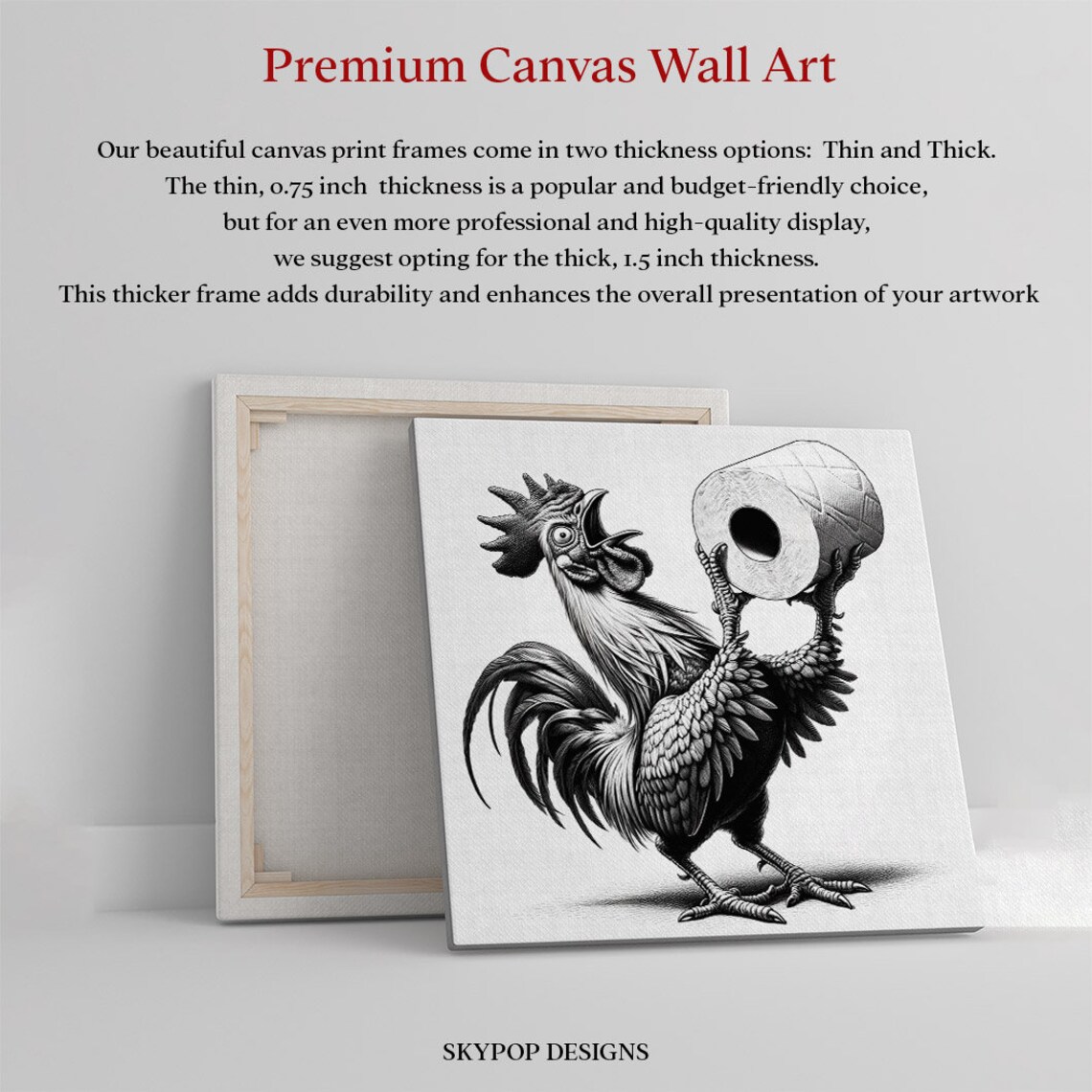 Rooster With Toilet Paper Bathroom Art Print, Modern - Image 2