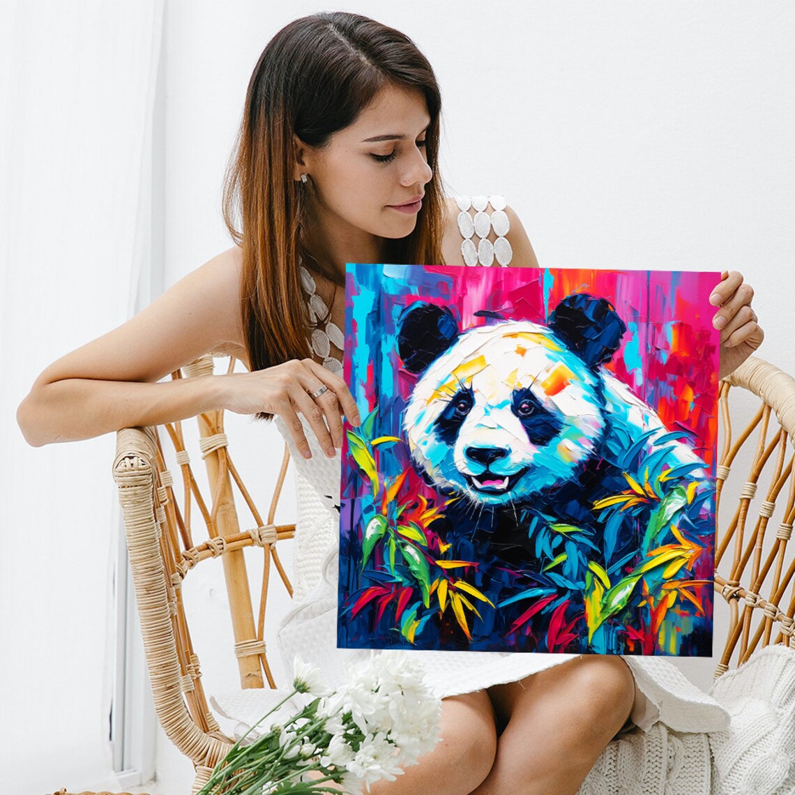 Colorful Panda Pop Art Neon Pink Blue Paint Strokes Vibrant Animal Poster - Image 3