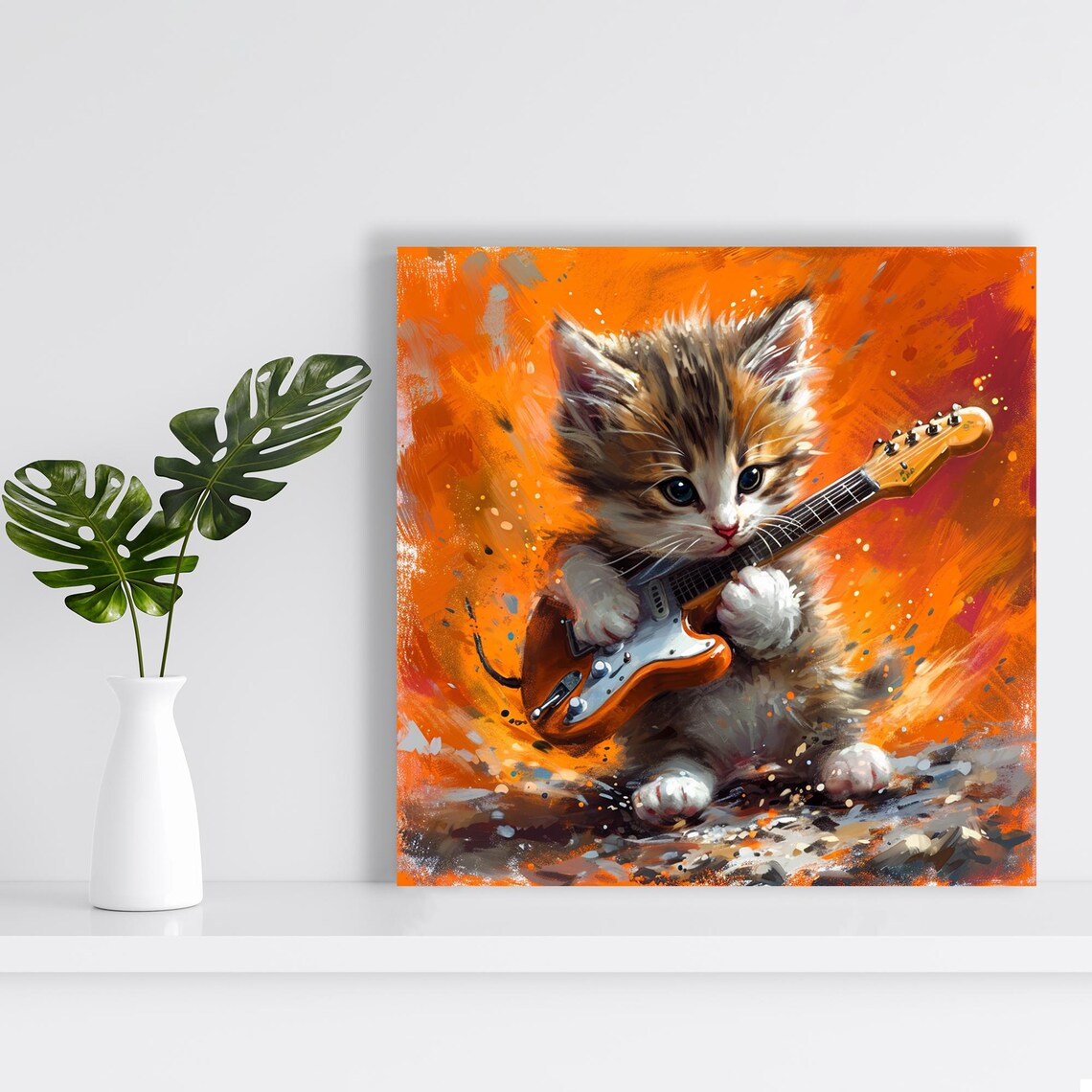 Rock Star Kitten Whimsical Music Poster Print - Image 2