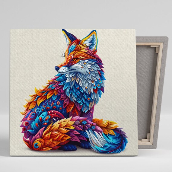 Kaleidoscopic Fox Mandala Art Colorful Blue Orange Animal Poster