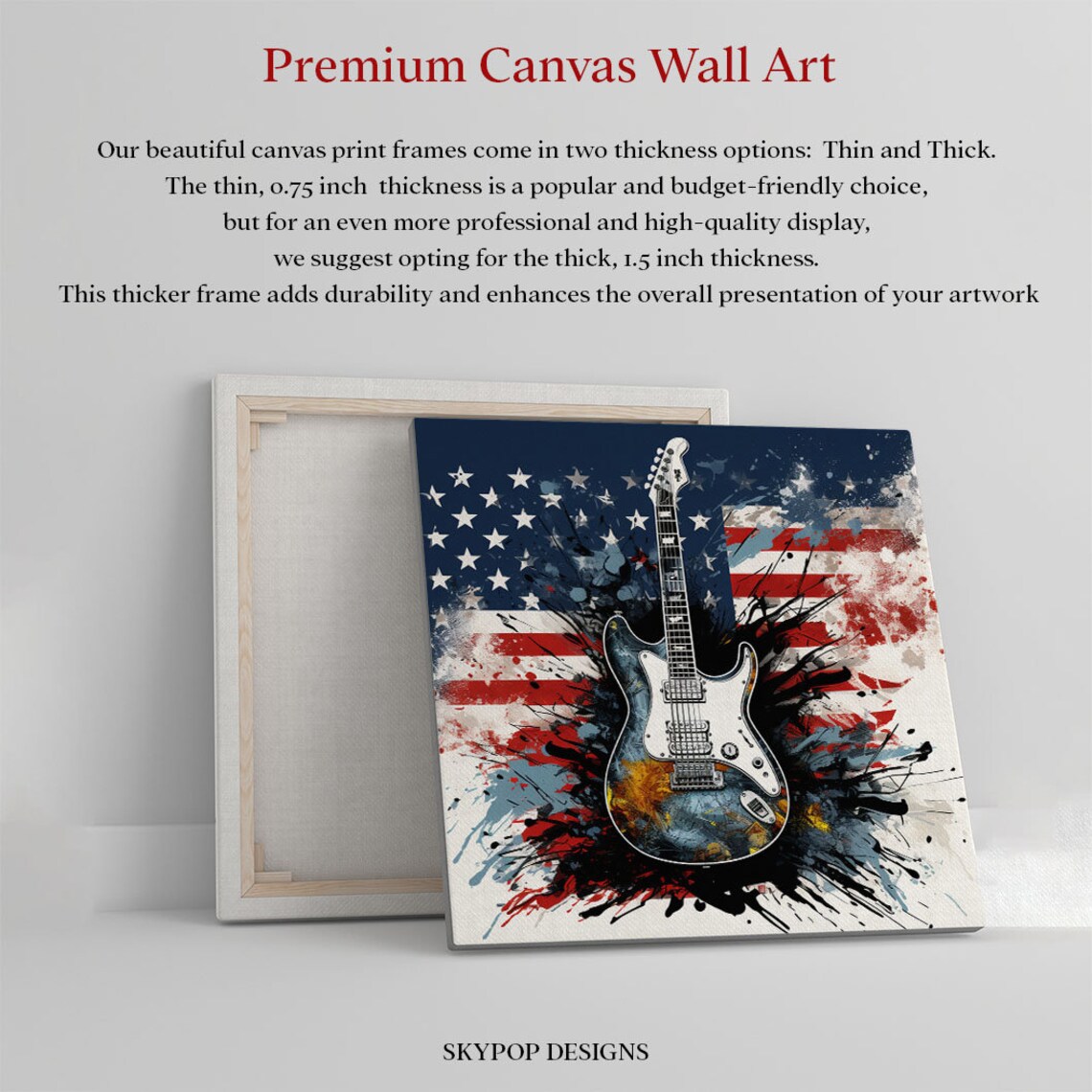 Electric Guitar American Flag Patriotic Rock Music Wall Poster - Image 2