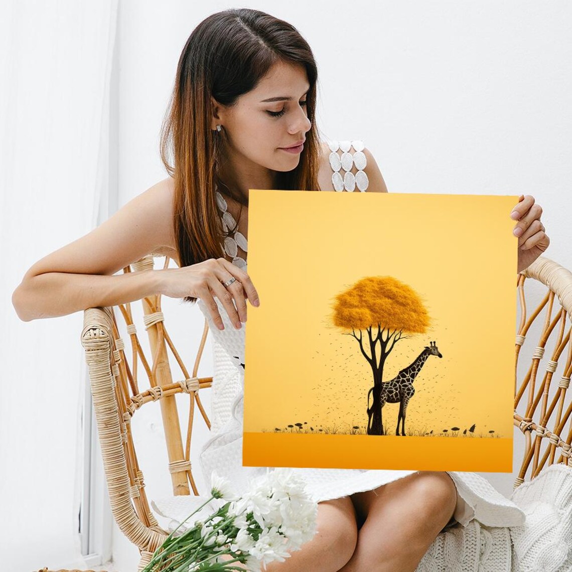 Giraffe Golden Savanna Tree Minimalist Sunset Silhouette Wildlife Poster - Image 3