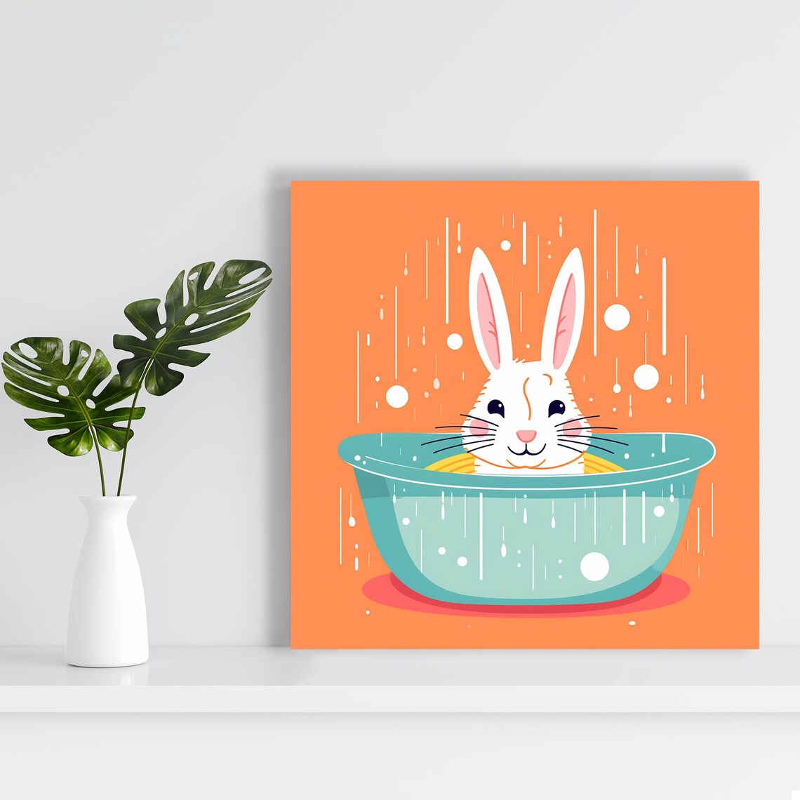 Cheerful Bunny Bath Time Art Print, Whimsical Nursery - Image 2