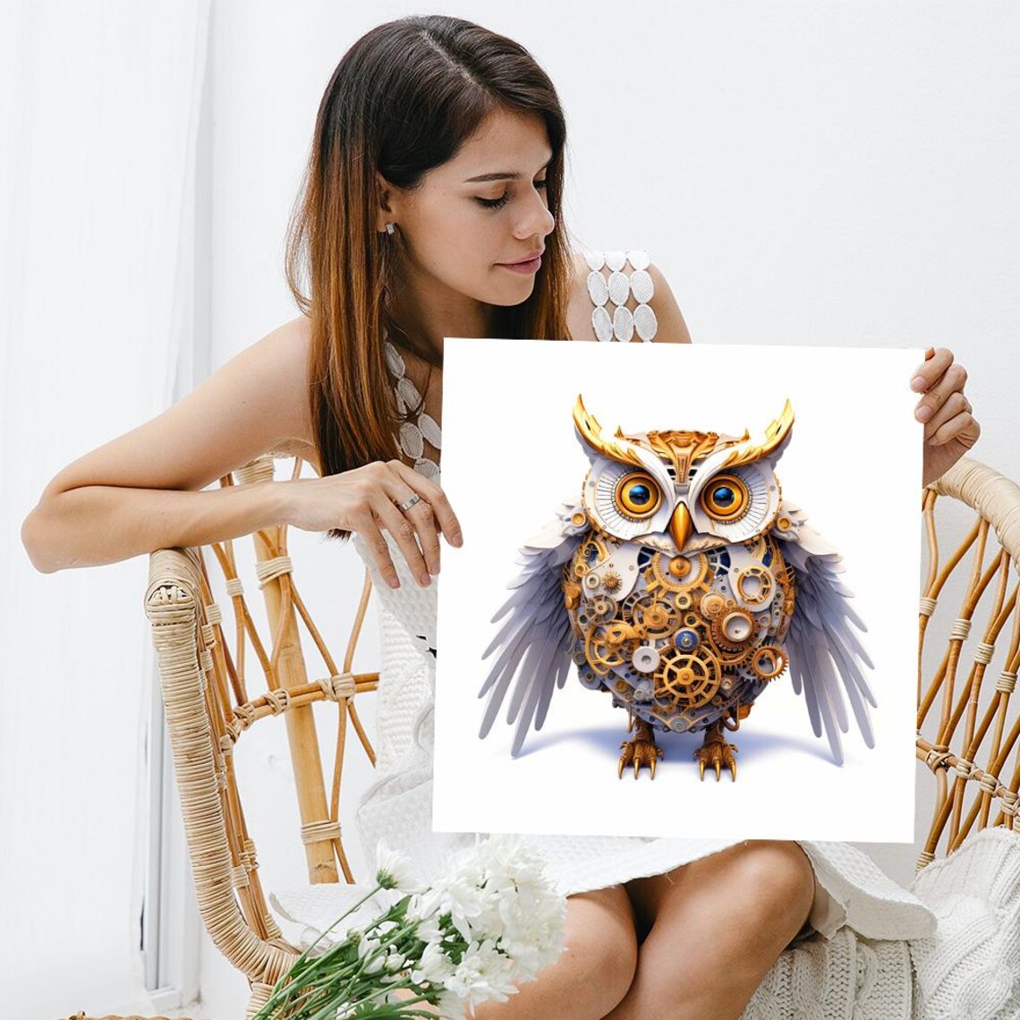 Mechanical Owl Steampunk Art Print, Industrial Decor - Image 3