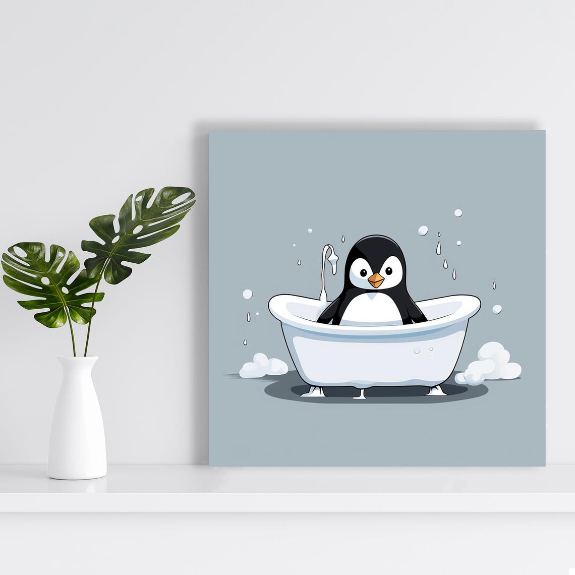 Cute Penguin in Bathtub Cartoon Nursery Bathroom Funny Animal Poster - Image 2