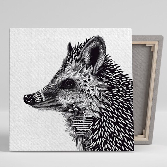 Hedgehog Tribal Zentangle Line Art Portrait Minimalist Poster