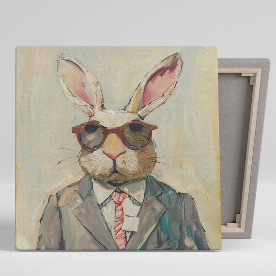 Dapper Hipster Bunny Suit Sunglasses Funny Animal Portrait Poster