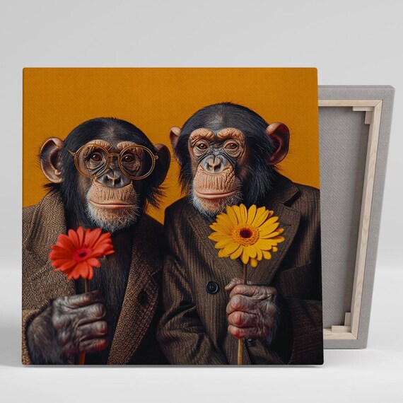 Quirky Chimp Duo, Whimsical Animal Wall Art Print