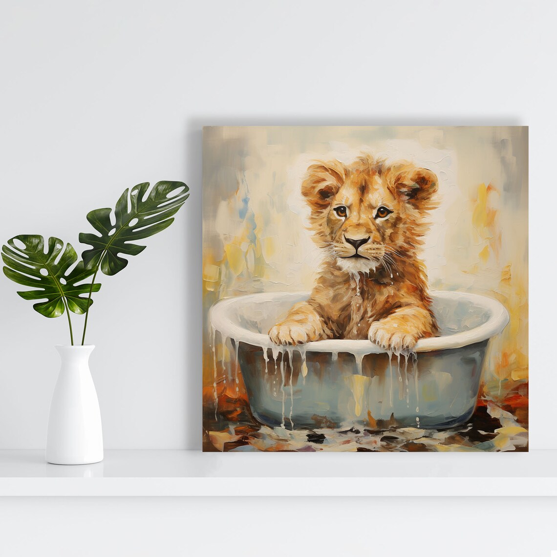 Lion In Bathtub Contemporary Bathroom Art Print - Image 2
