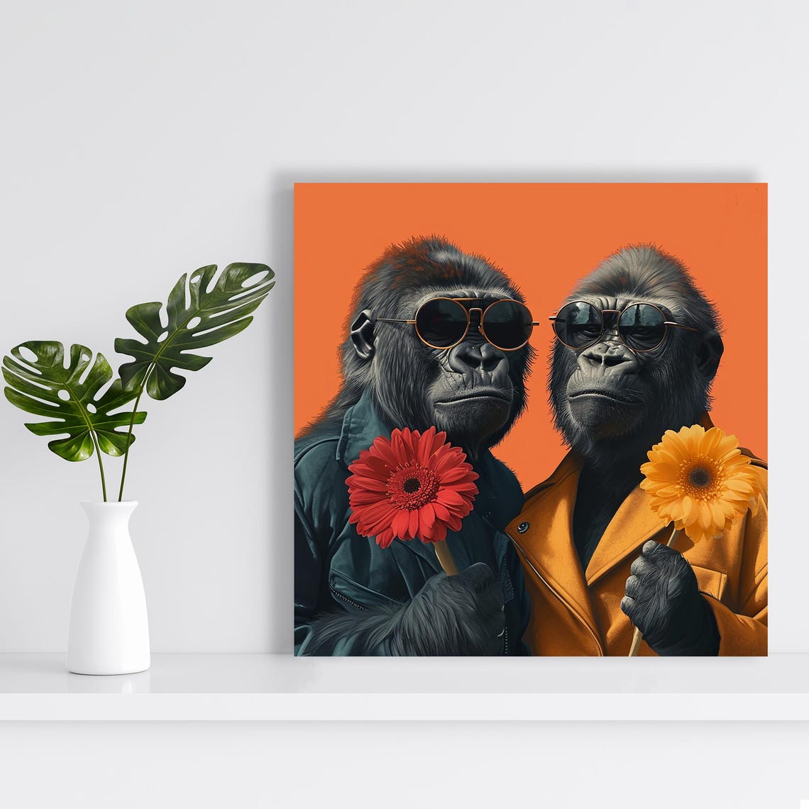 Two Cool Gorillas With Sunglasses And Flowers Funky Pop Poster - Image 2