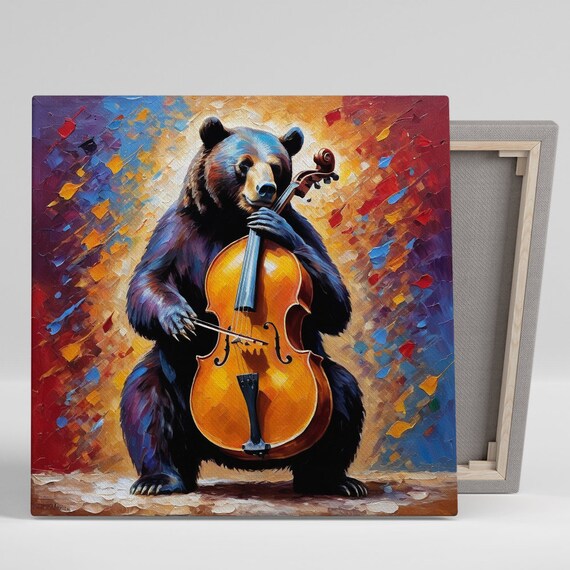 Bear Playing Cello Musical Symphony Colorful Impressionist Poster