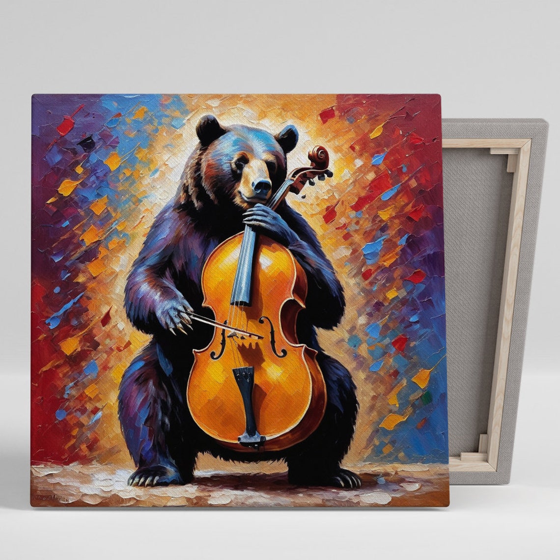 Bear Playing Cello Musical Symphony Colorful Impressionist Poster