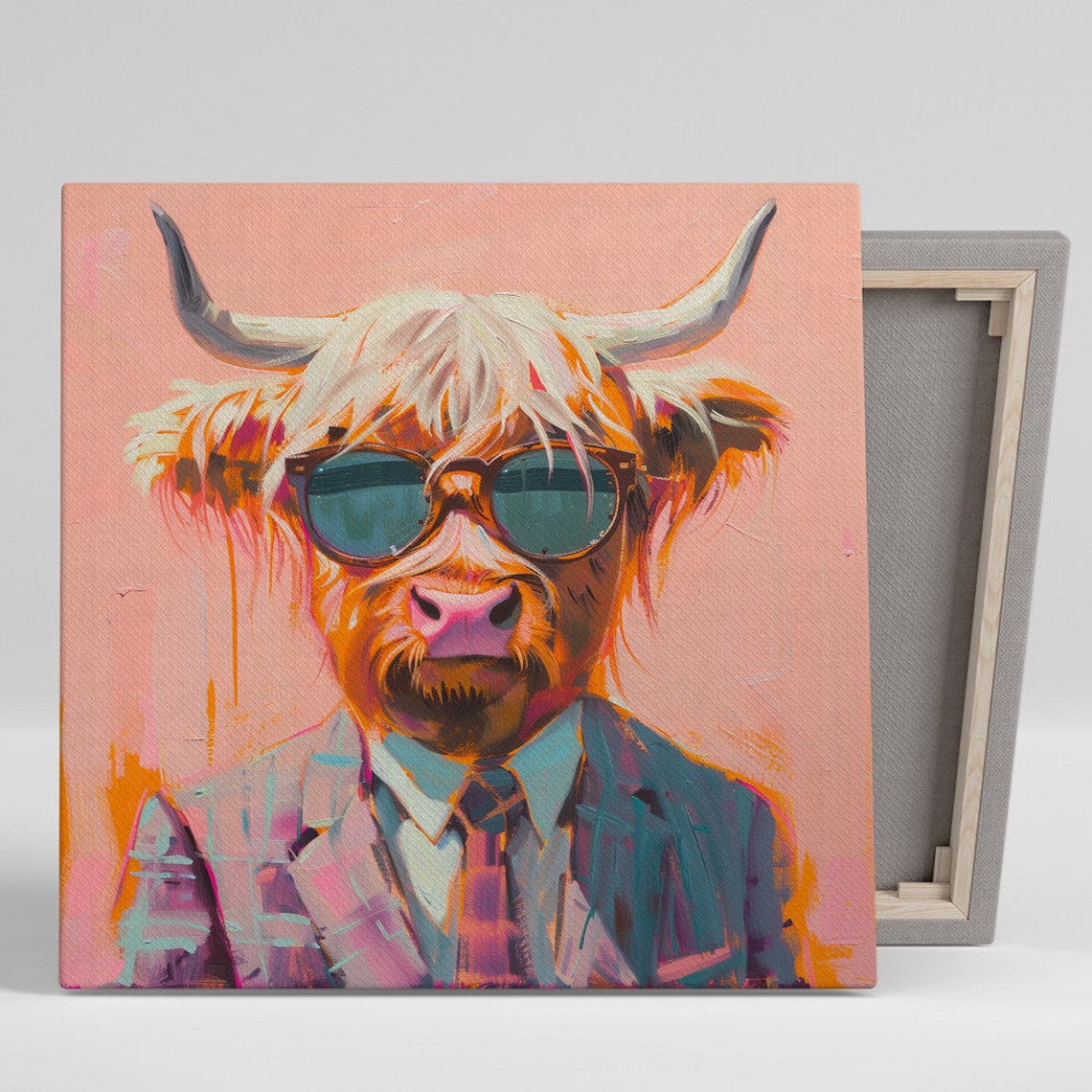 Highland Cow Sunglasses Blazer Suit Funny Dapper Farm Wall Poster