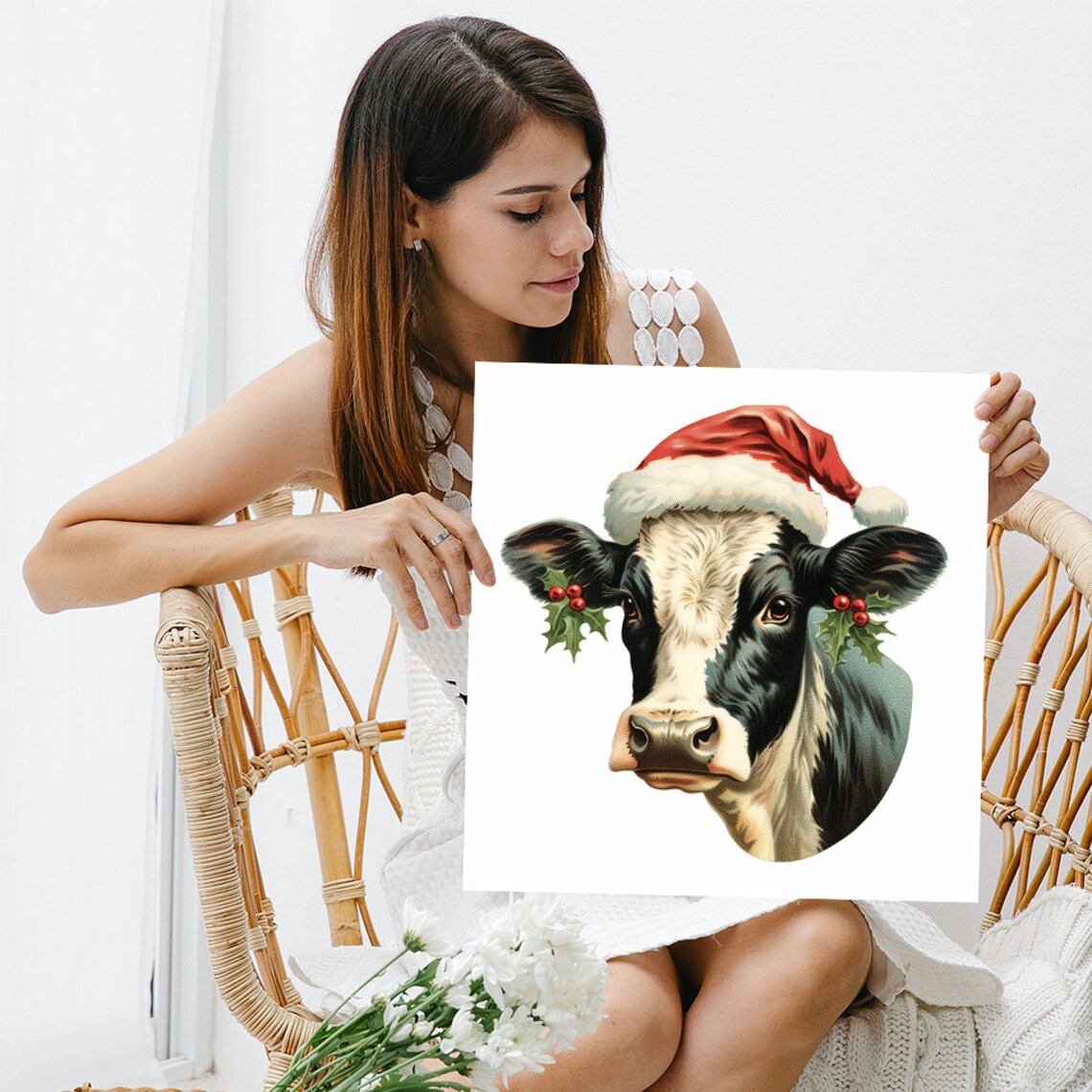 Cow Holiday Moo D, Whimsical Farmhouse Art Print - Image 3