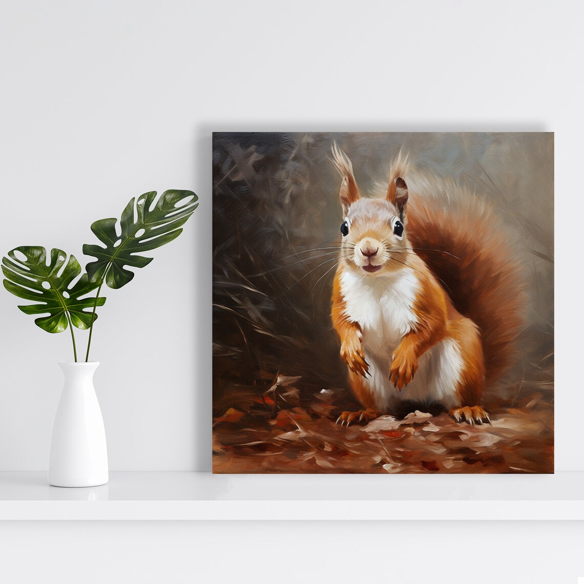 Red Squirrel Oil Painting Autumn Leaves Cute Woodland Wall Art - Image 2