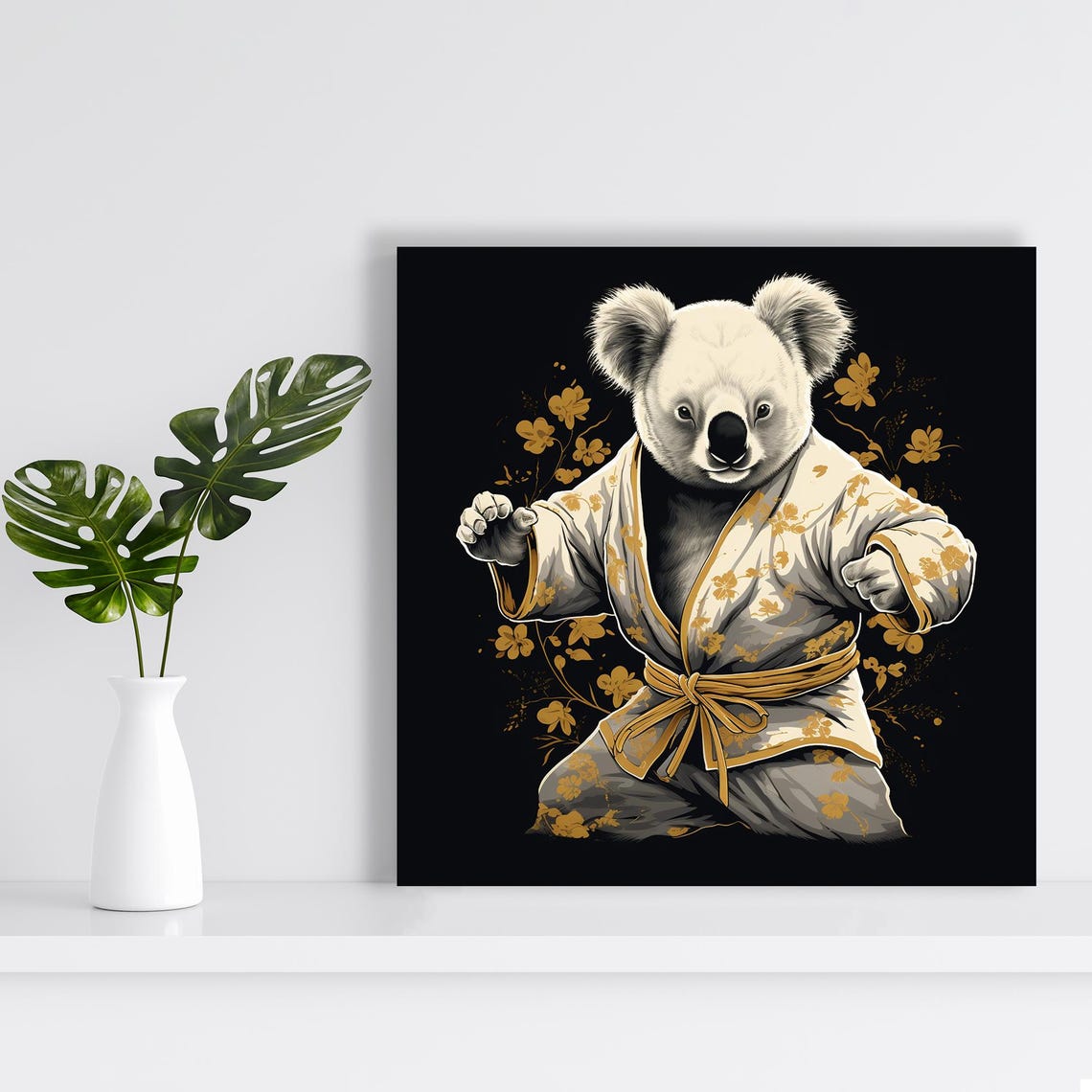 Koala In Karate Gi With Gold Belt Black Background Art Poster - Image 2