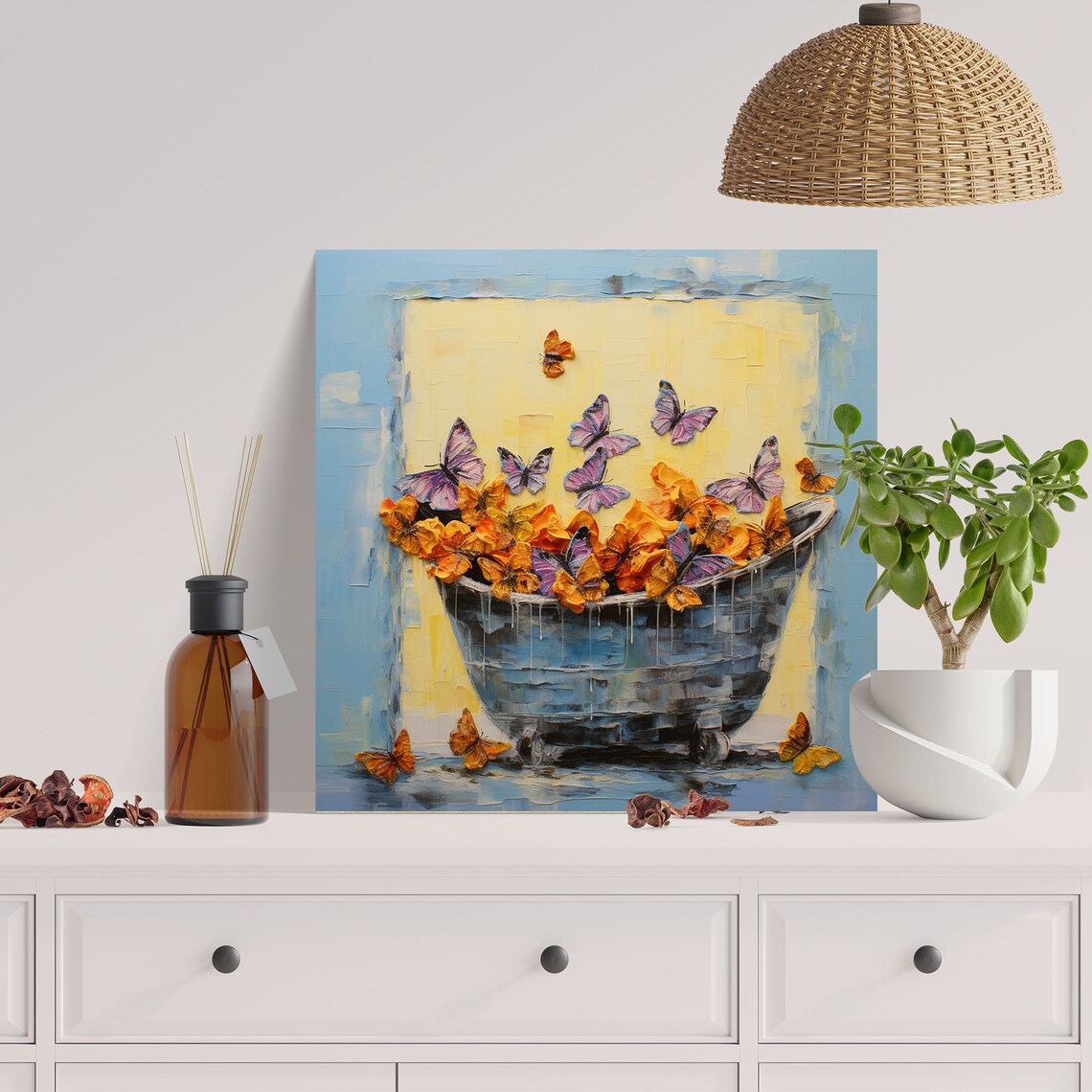 Butterflies In Bathtub, Modern Bathroom Art Print - Image 2