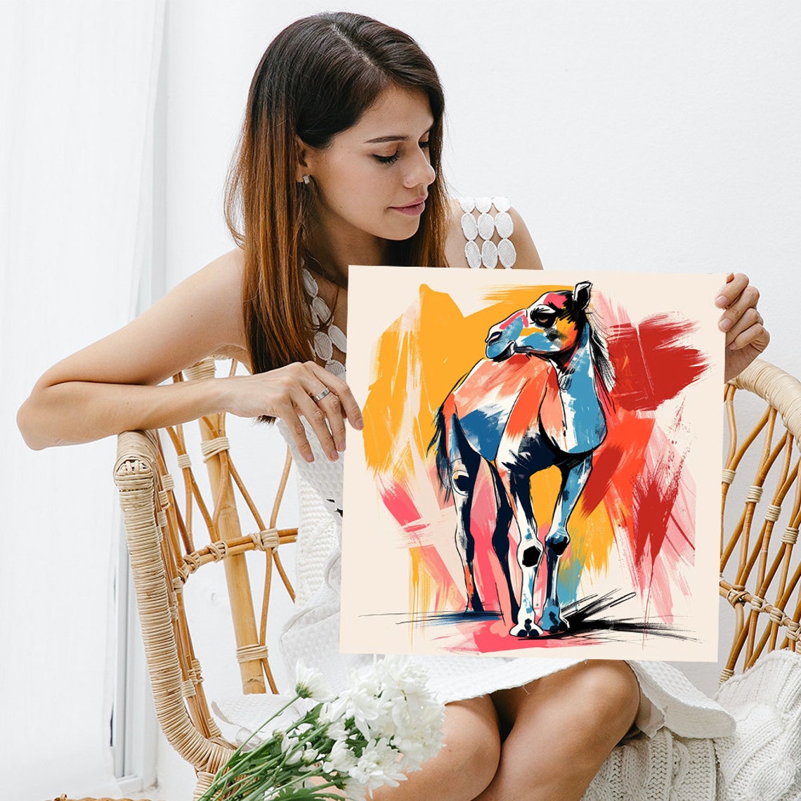 Abstract Camel Colorful Brushstrokes Blue Red Orange Modern Art Poster - Image 3