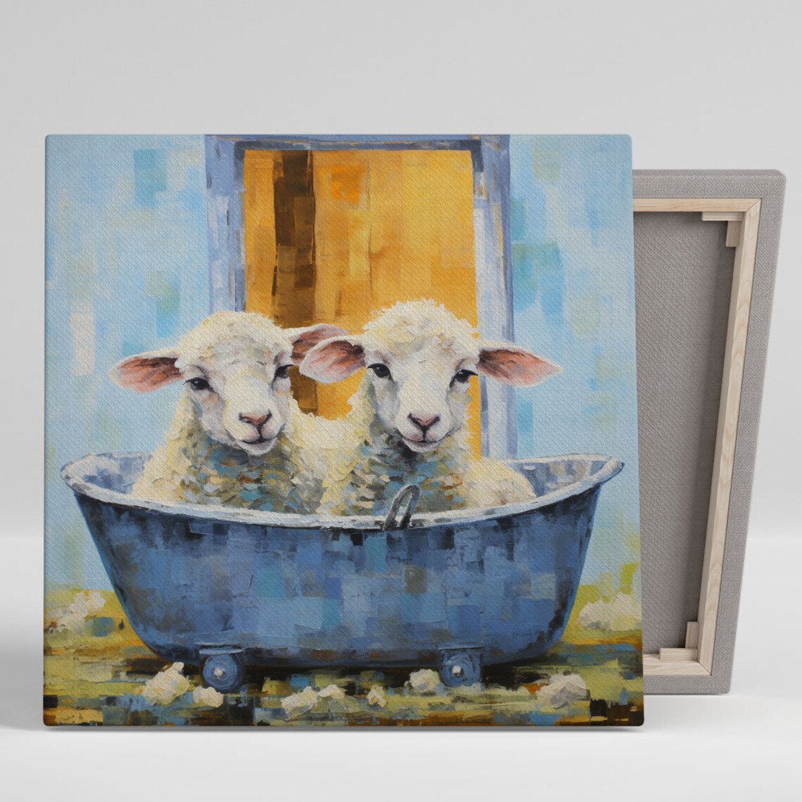 Two Sheep in Bathtub Bathroom Wall Art Print, Kids Decor
