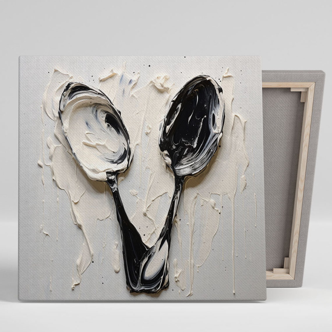 Abstract Black White Spoons Impasto Texture Modern Kitchen Poster