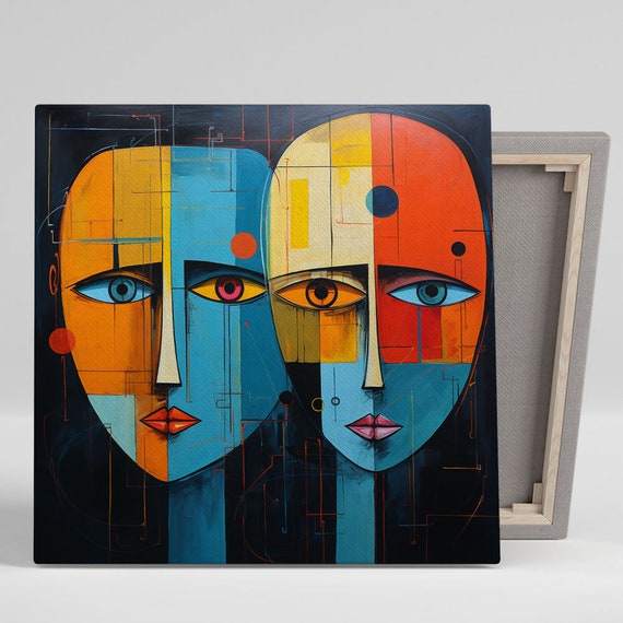 Abstract Two Face Wall Art Or Poster Modern Wall Decor Contemporary Design Unique Wall Art Whimsical Wall Art Artful Wall Hang