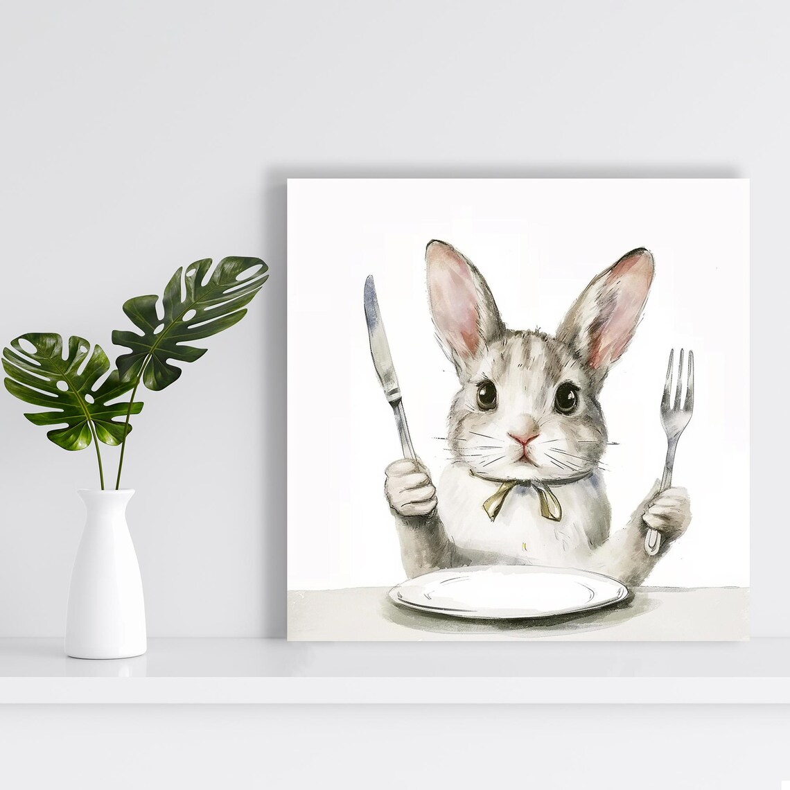 Dapper Dining Rabbit, Whimsical Minimalist Art Print - Image 2