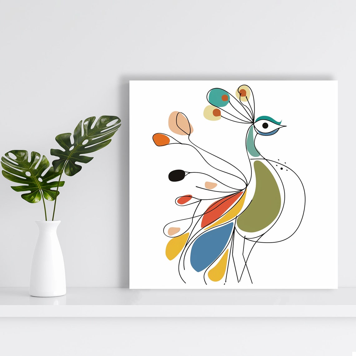 Minimalist Peacock Abstract Line Art Modern Scandinavian Wall Art - Image 2