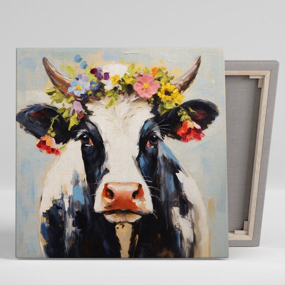 Blooming Bovine Beauty Art Or Poster Whimsical Rustic Farmhouse Decor Living Room Bedroom Kitchen Dining Room Wall Art