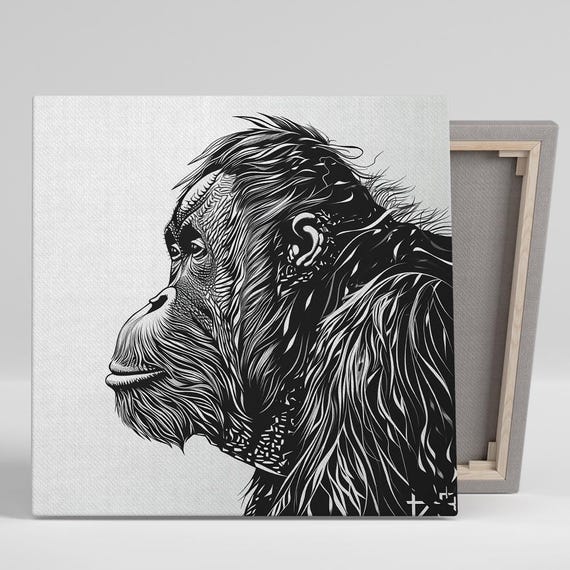 Chimpanzee Wall Art Or Poster Contemporary Nature Decor Living Room Office Bedroom Dining Room Wall Art Black White Grey Design