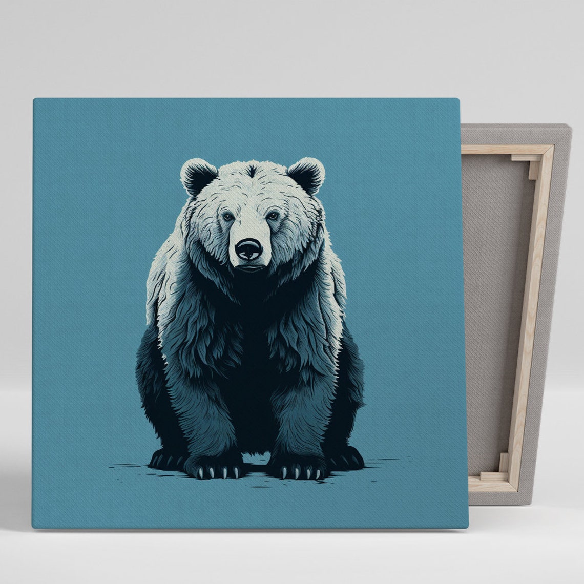 Majestic Grizzly Bear Monochrome Blue Portrait Modern Wildlife Poster