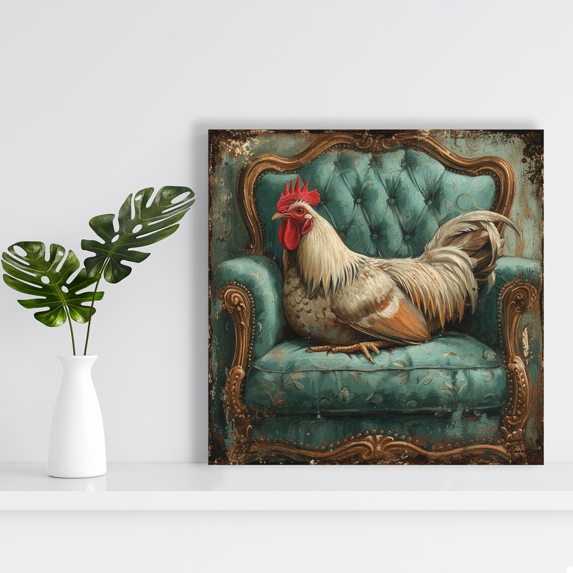 Regal Rooster Repose, Whimsical Farmhouse Art Print - Image 2
