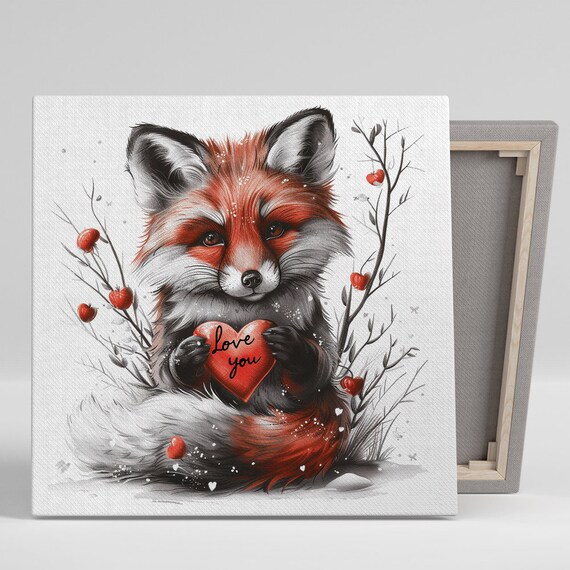 Enchanted Fox Love Red Fox Holding Heart Love You Winter Wall Art Poster