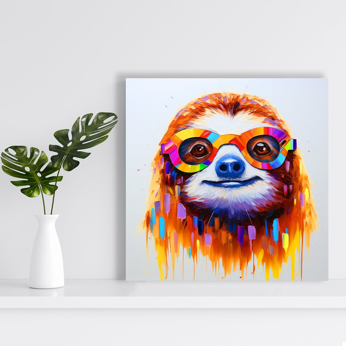 Smiling Sloth Wearing Rainbow Mosaic Glasses Groovy Pop Art Poster - Image 2