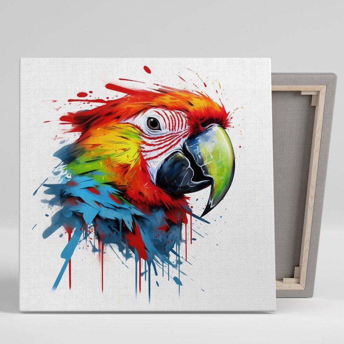 Macaw Parrot Splash Portrait Vibrant Watercolor Tropical Bird Poster