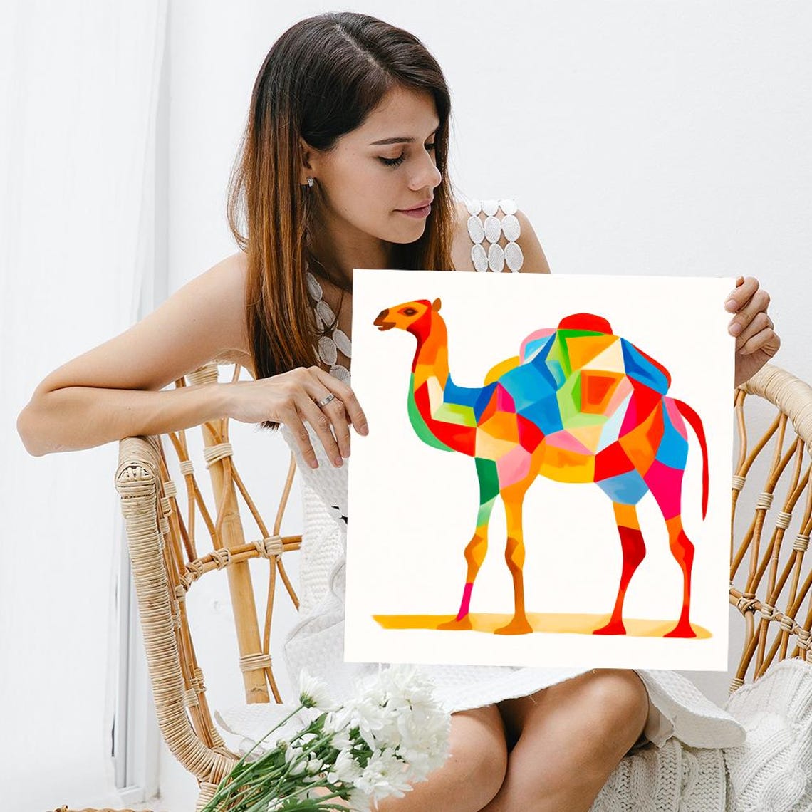 Kaleidoscopic Camel Geometric Multicolor Low Poly Modern Animal Poster - Image 3