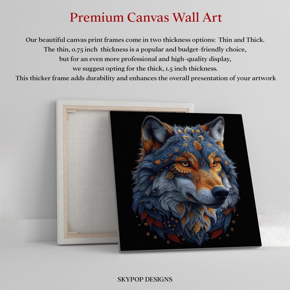 Mystical Wolf Head Golden Ornamental Pattern On Black Wall Art Poster - Image 3