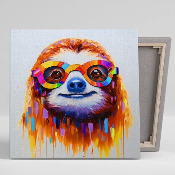 Smiling Sloth Wearing Rainbow Mosaic Glasses Groovy Pop Art Poster