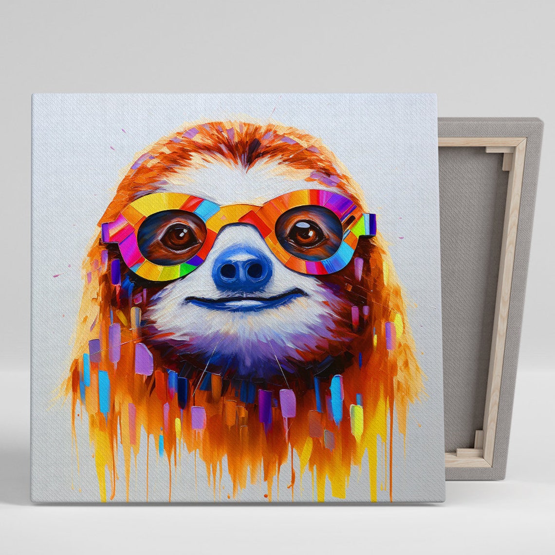 Smiling Sloth Wearing Rainbow Mosaic Glasses Groovy Pop Art Poster