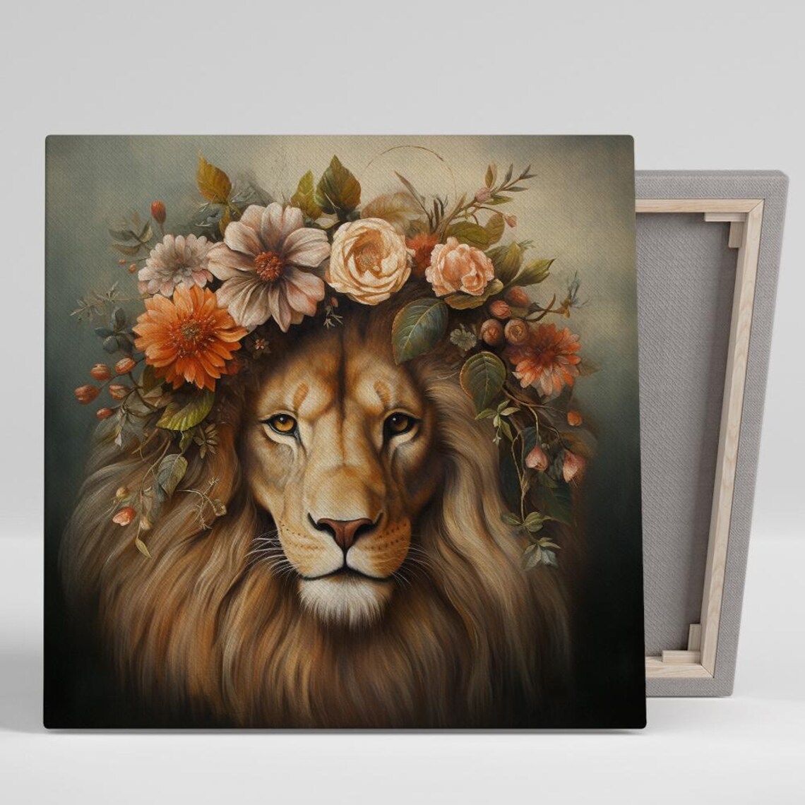 Floral Crown Lion Majesty, Bohemian Wall Art Print