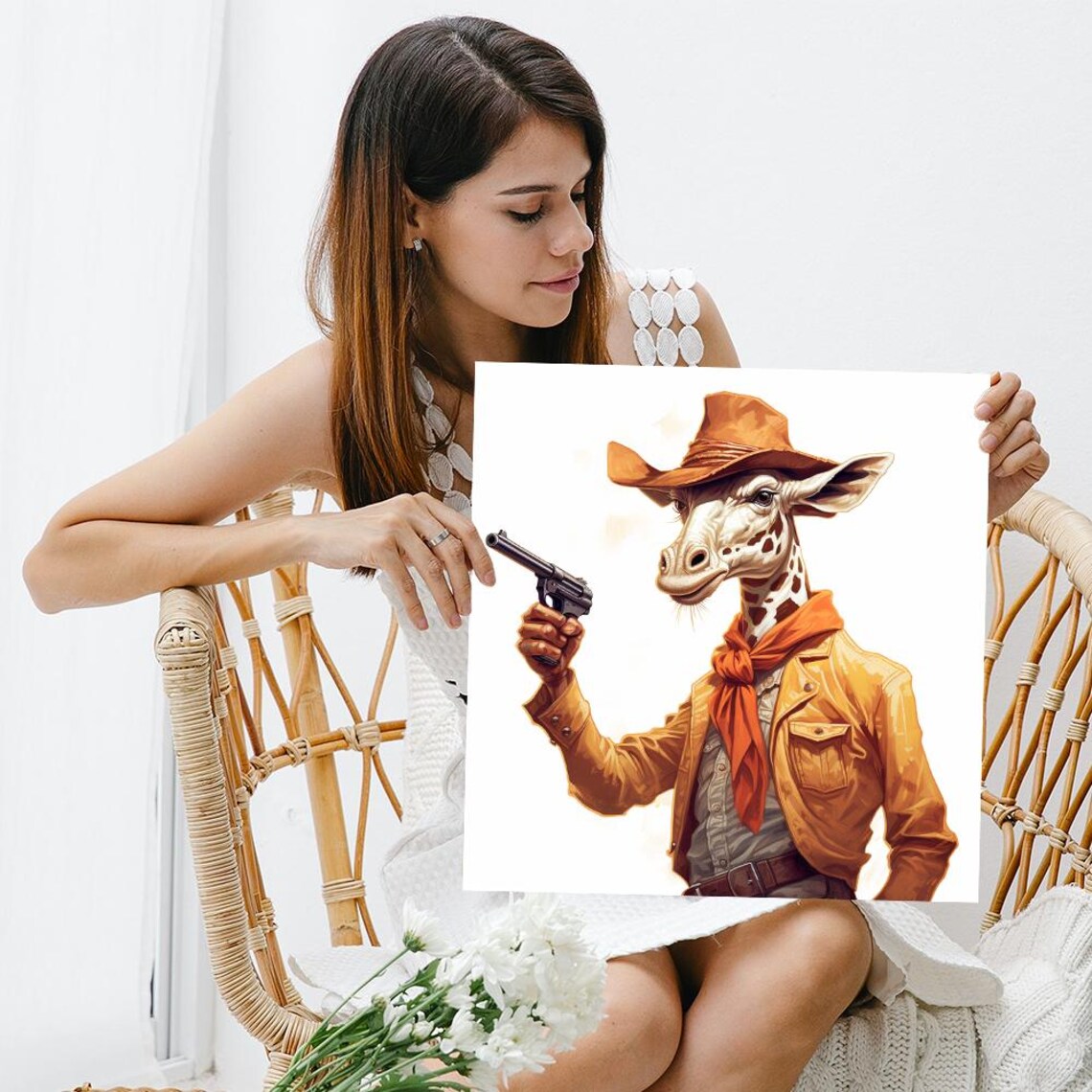 Giraffe Cowboy Gunslinger Western Desert Outlaw Animal Art Poster - Image 3